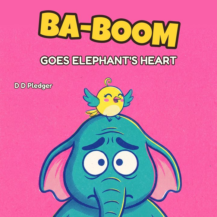 Ba-Boom Goes Elephant's Heart: a worried teal elephant with a yellow bird on his head