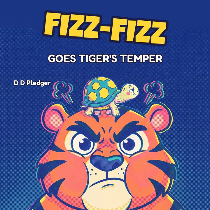Fizz-Fizz Goes Tiger's Temper: a cross orange tiger with a tortoise on his head